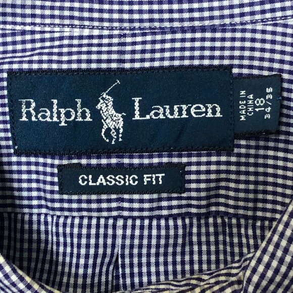 Ralph Lauren Dress Shirt Mens 18 34/35 Classic Fit Button Down Gingham Purple - Picture 6 of 7